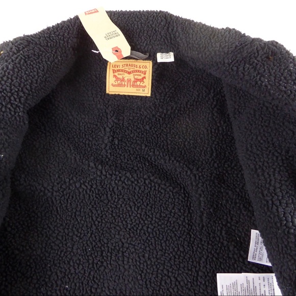 Levi’s Original Sherpa Fleece Lined Denim Jean Trucker Jacket NWT Black Levis - Picture 8 of 11